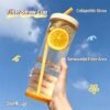 Large-Capacity Foldable Straw Lemon Cup with Tea Filter – Fashionable Portable Drinking Bottle