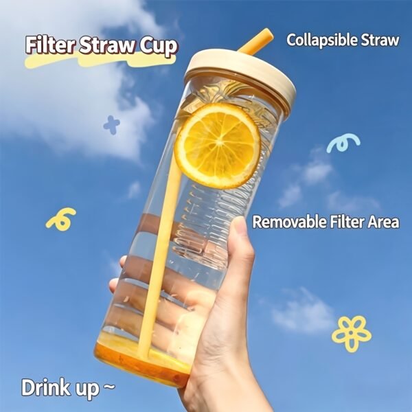 Large-Capacity Foldable Straw Lemon Cup with Tea Filter – Fashionable Portable Drinking Bottle
