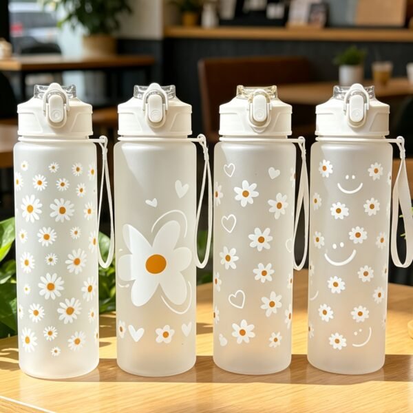 800ml Summer Daisy Straw Cup – Fresh Portable Bottle for Outdoor Camping