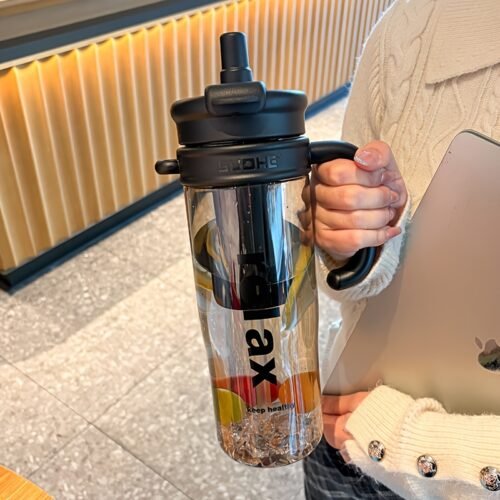 51oz Large-Capacity Sports Water Bottle with Handle – Black