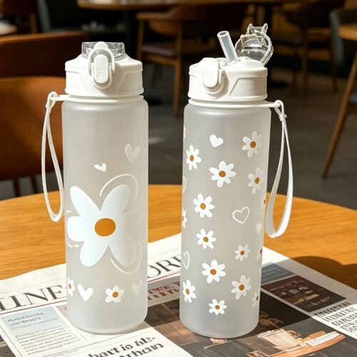 800ml Summer Daisy Straw Cup – Fresh Portable Bottle for Outdoor Camping