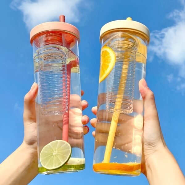 Large-Capacity Foldable Straw Lemon Cup with Tea Filter – Fashionable Portable Drinking Bottle