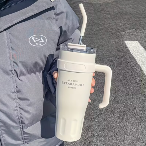 38oz Stainless Steel Insulated Flask with Straw Lid and Carry Handle
