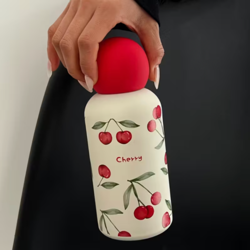 350ml Red Watercolor Cherry Vacuum Cup