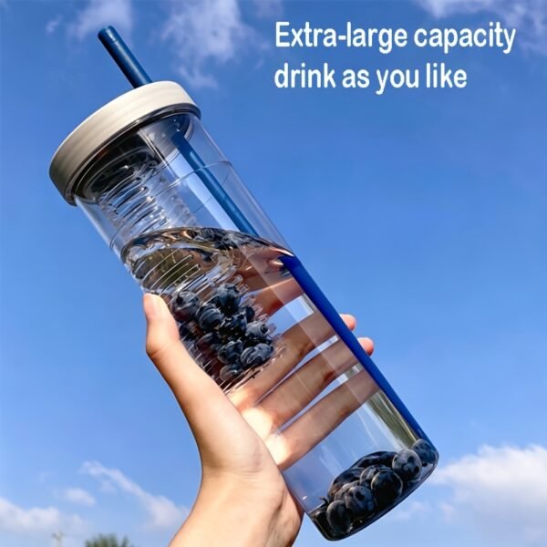 Large-Capacity Foldable Straw Lemon Cup with Tea Filter – Fashionable Portable Drinking Bottle